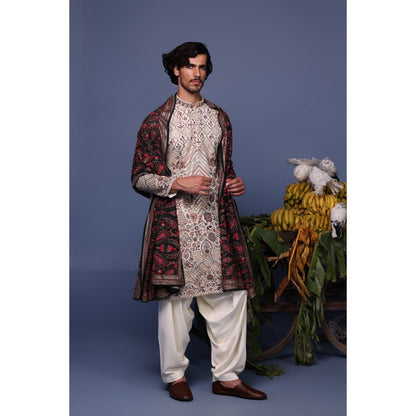 KALPRAAG Ivory Viscose Embroidered Kurta with Salwar and Dupatta
