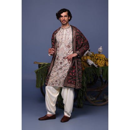KALPRAAG Ivory Viscose Embroidered Kurta with Salwar and Dupatta
