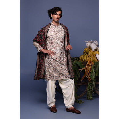 KALPRAAG Ivory Viscose Embroidered Kurta with Salwar and Dupatta