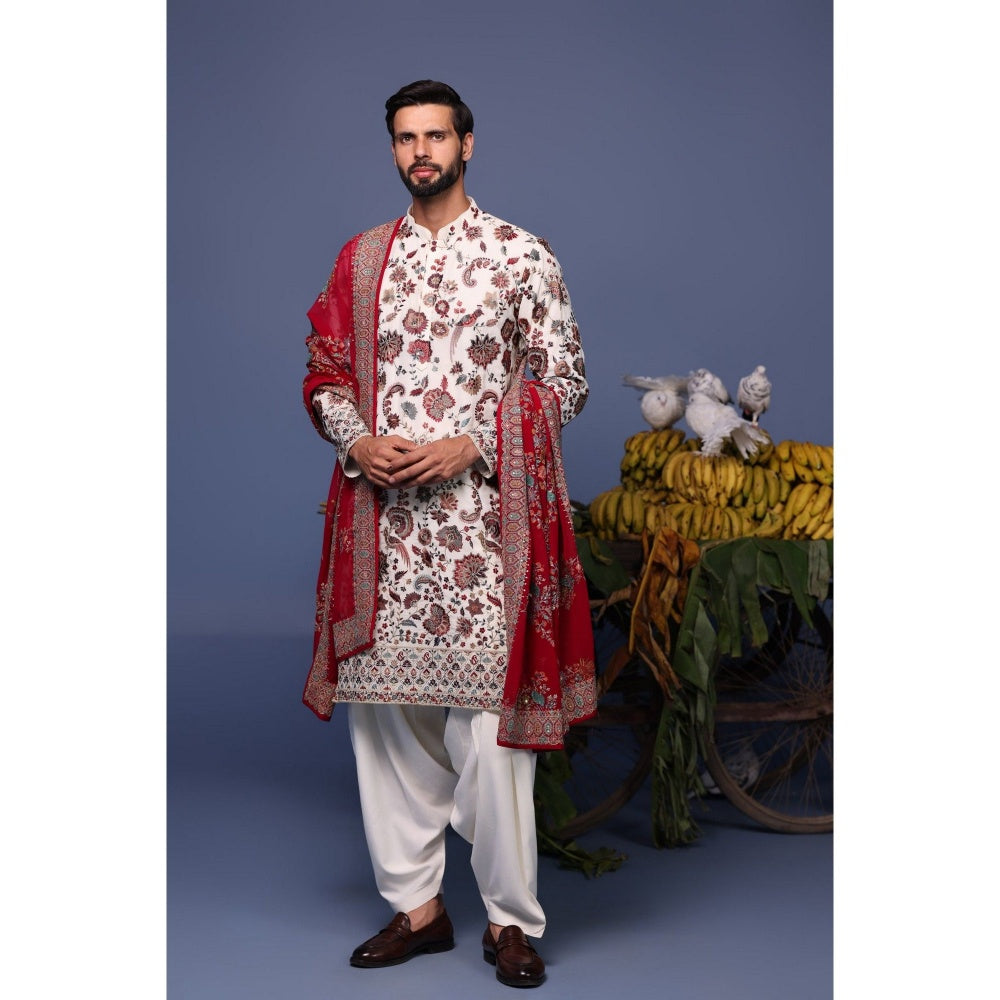 KALPRAAG Ivory Viscose Embroidered Kurta with Salwar and Dupatta