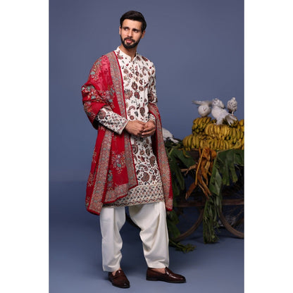 KALPRAAG Ivory Viscose Embroidered Kurta with Salwar and Dupatta