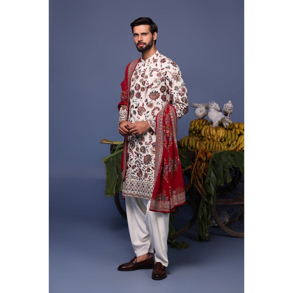 KALPRAAG Ivory Viscose Embroidered Kurta with Salwar and Dupatta