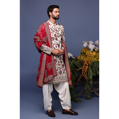 KALPRAAG Ivory Viscose Embroidered Kurta with Salwar and Dupatta