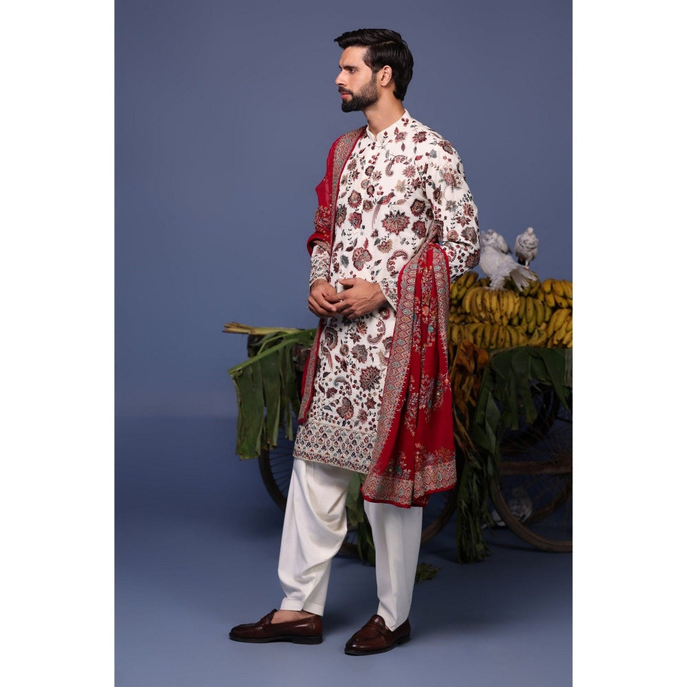 KALPRAAG Ivory Viscose Embroidered Kurta with Salwar and Dupatta