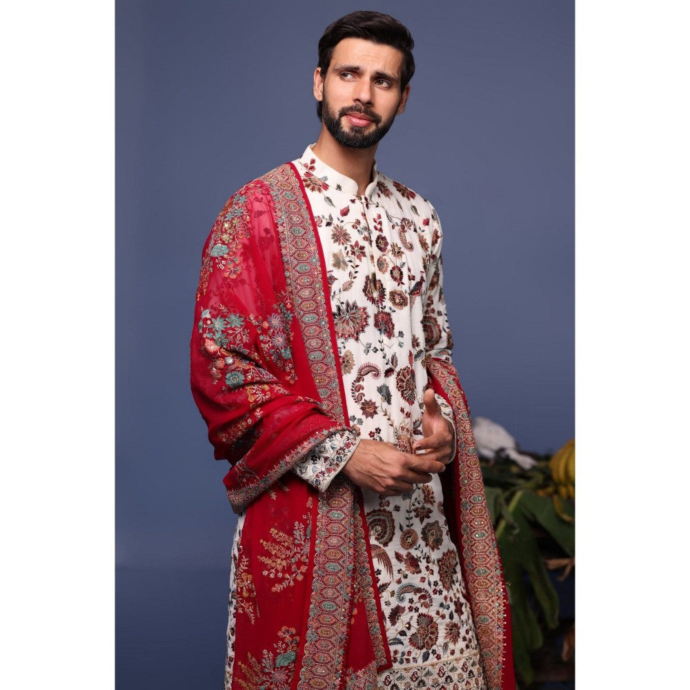 KALPRAAG Ivory Viscose Embroidered Kurta with Salwar and Dupatta