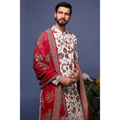 KALPRAAG Ivory Viscose Embroidered Kurta with Salwar and Dupatta