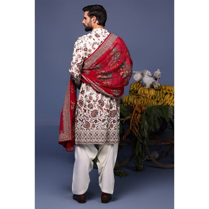 KALPRAAG Ivory Viscose Embroidered Kurta with Salwar and Dupatta