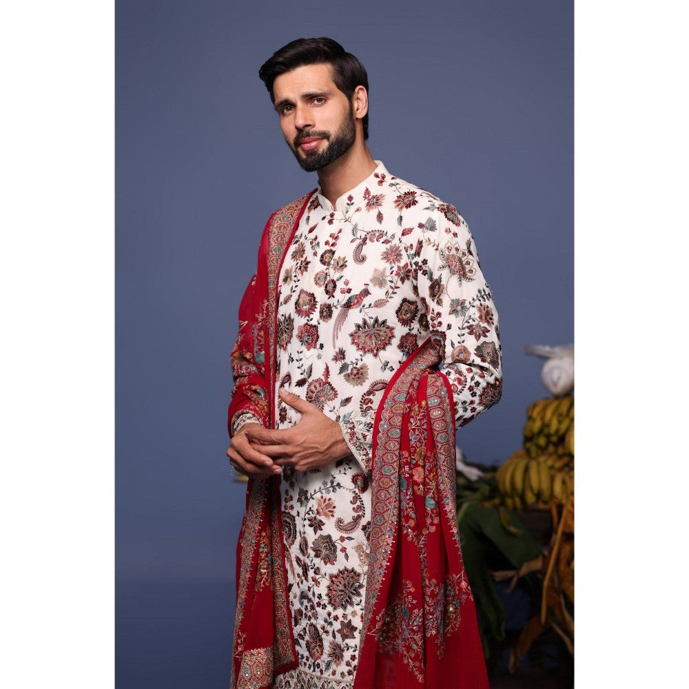 KALPRAAG Ivory Viscose Embroidered Kurta with Salwar and Dupatta