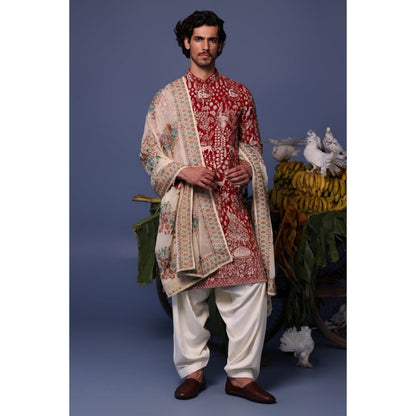 KALPRAAG Maroon Viscose Embroidered Kurta with Salwar and Dupatta
