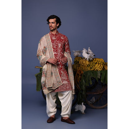 KALPRAAG Maroon Viscose Embroidered Kurta with Salwar and Dupatta