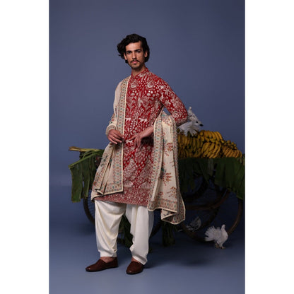 KALPRAAG Maroon Viscose Embroidered Kurta with Salwar and Dupatta