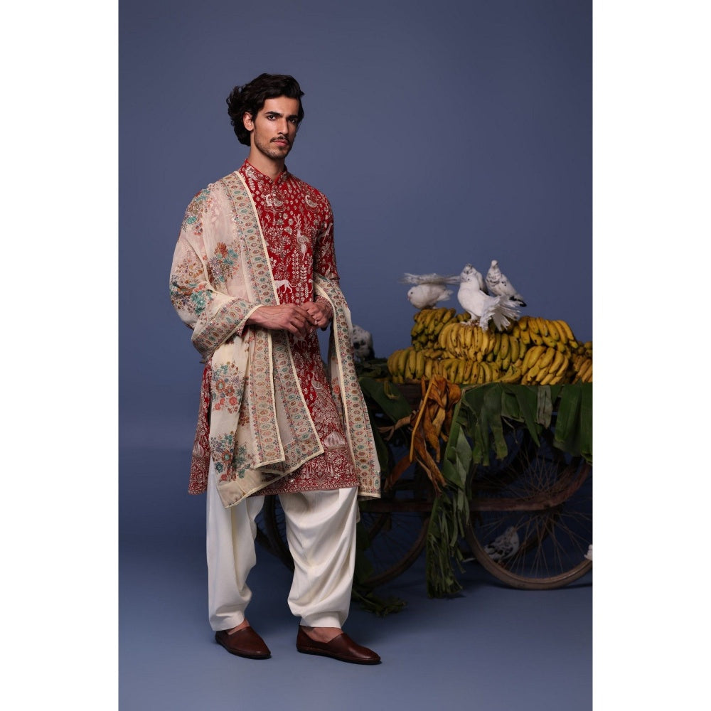 KALPRAAG Maroon Viscose Embroidered Kurta with Salwar and Dupatta