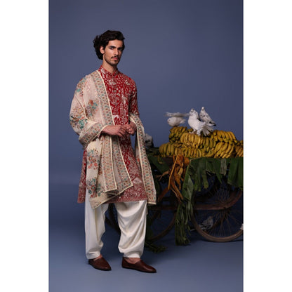 KALPRAAG Maroon Viscose Embroidered Kurta with Salwar and Dupatta