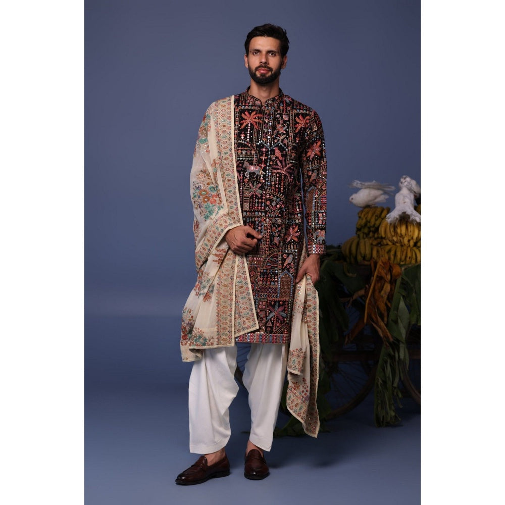 KALPRAAG Black Viscose Embroidered Kurta with Salwar and Dupatta
