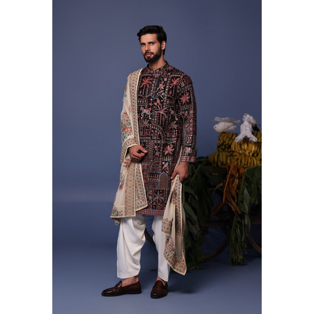 KALPRAAG Black Viscose Embroidered Kurta with Salwar and Dupatta