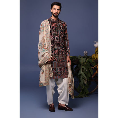 KALPRAAG Black Viscose Embroidered Kurta with Salwar and Dupatta