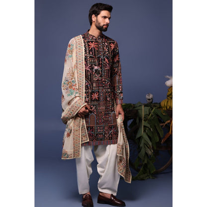 KALPRAAG Black Viscose Embroidered Kurta with Salwar and Dupatta