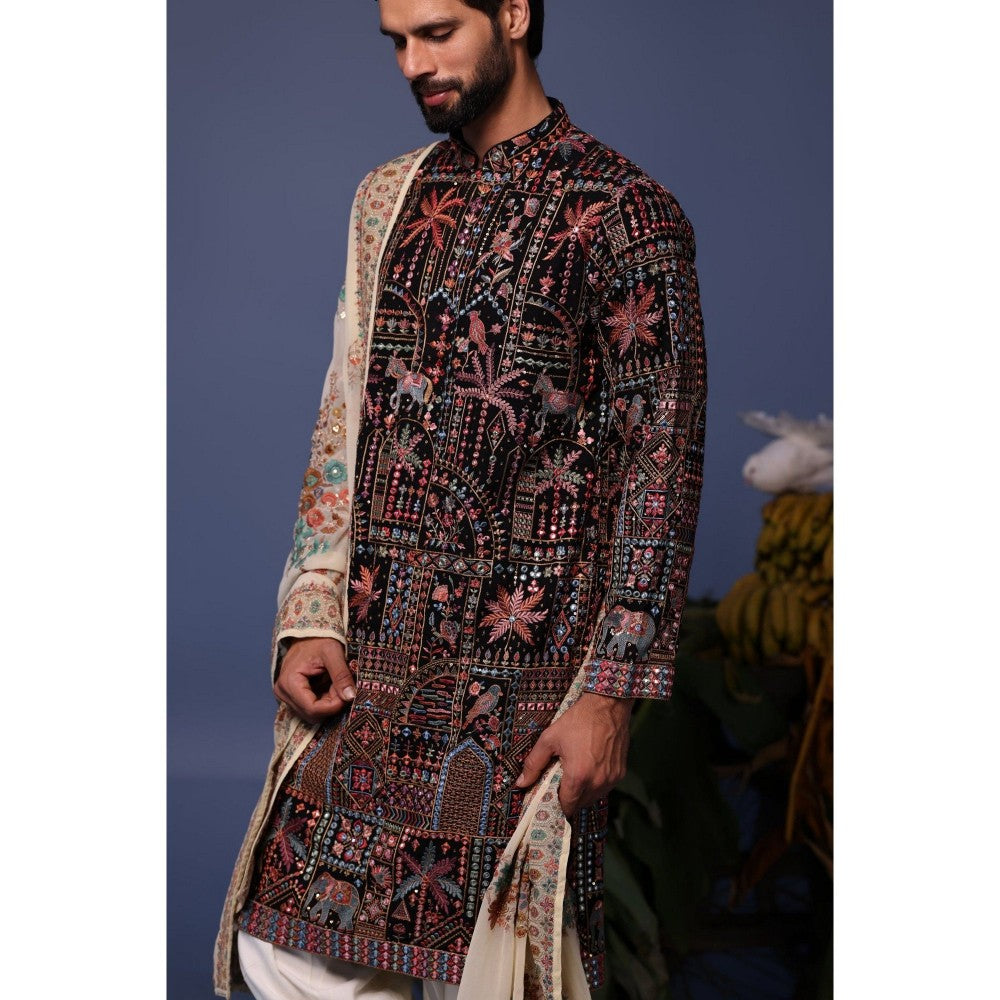 KALPRAAG Black Viscose Embroidered Kurta with Salwar and Dupatta