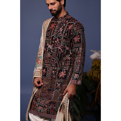 KALPRAAG Black Viscose Embroidered Kurta with Salwar and Dupatta