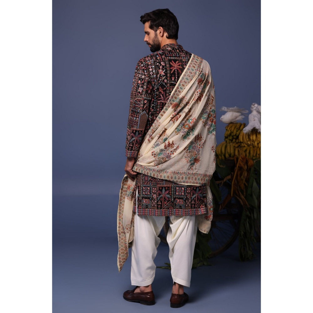 KALPRAAG Black Viscose Embroidered Kurta with Salwar and Dupatta