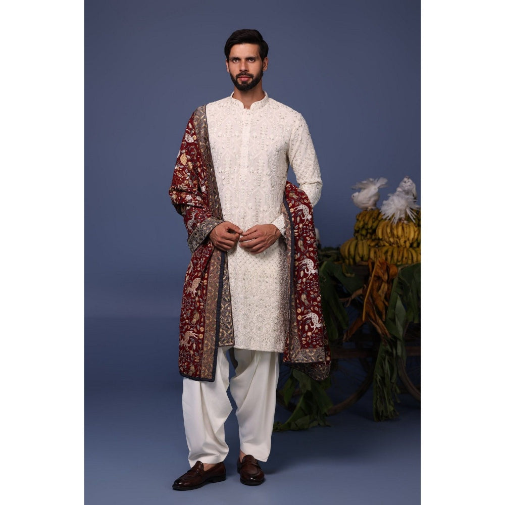 KALPRAAG Ivory Viscose Embroidered Kurta with Salwar and Dupatta