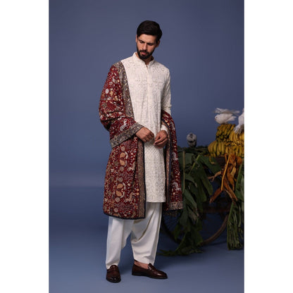 KALPRAAG Ivory Viscose Embroidered Kurta with Salwar and Dupatta