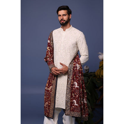 KALPRAAG Ivory Viscose Embroidered Kurta with Salwar and Dupatta