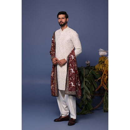 KALPRAAG Ivory Viscose Embroidered Kurta with Salwar and Dupatta