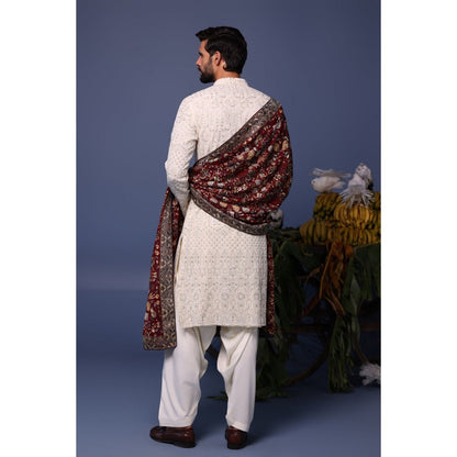 KALPRAAG Ivory Viscose Embroidered Kurta with Salwar and Dupatta