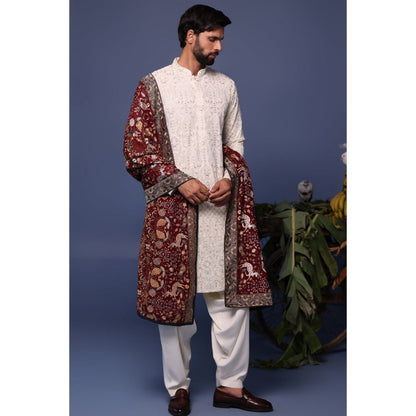 KALPRAAG Ivory Viscose Embroidered Kurta with Salwar and Dupatta