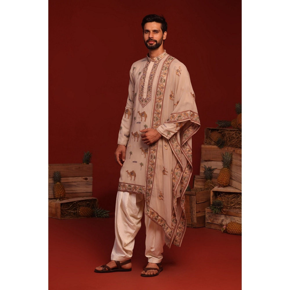 KALPRAAG Brija Beige Kurta with Patiala Pant and Dupatta