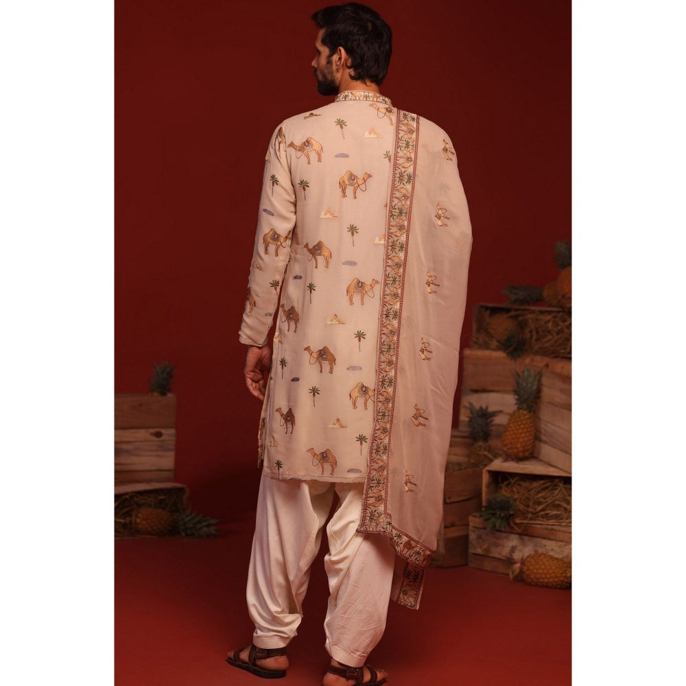 KALPRAAG Brija Beige Kurta with Patiala Pant and Dupatta