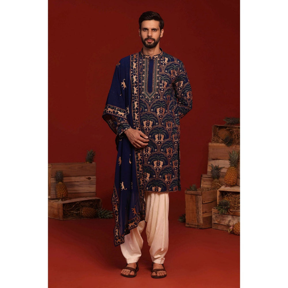 KALPRAAG Tanvith Navy Blue Kurta with Patiala Pant and Dupatta