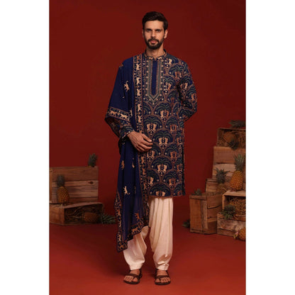 KALPRAAG Tanvith Navy Blue Kurta with Patiala Pant and Dupatta