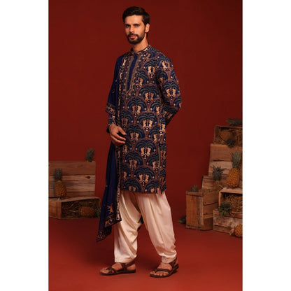 KALPRAAG Tanvith Navy Blue Kurta with Patiala Pant and Dupatta