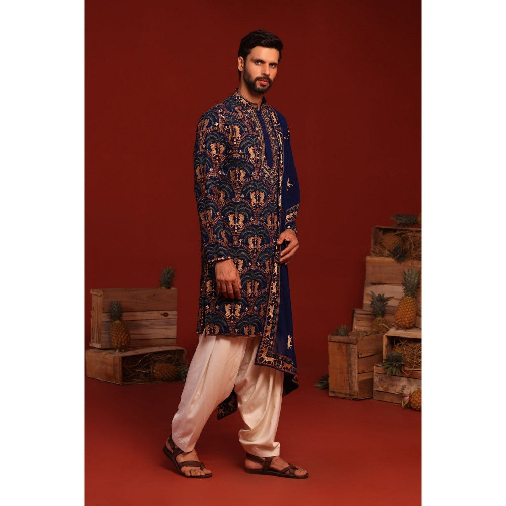 KALPRAAG Tanvith Navy Blue Kurta with Patiala Pant and Dupatta