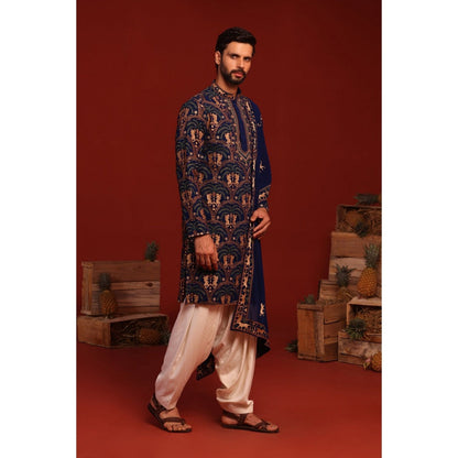KALPRAAG Tanvith Navy Blue Kurta with Patiala Pant and Dupatta