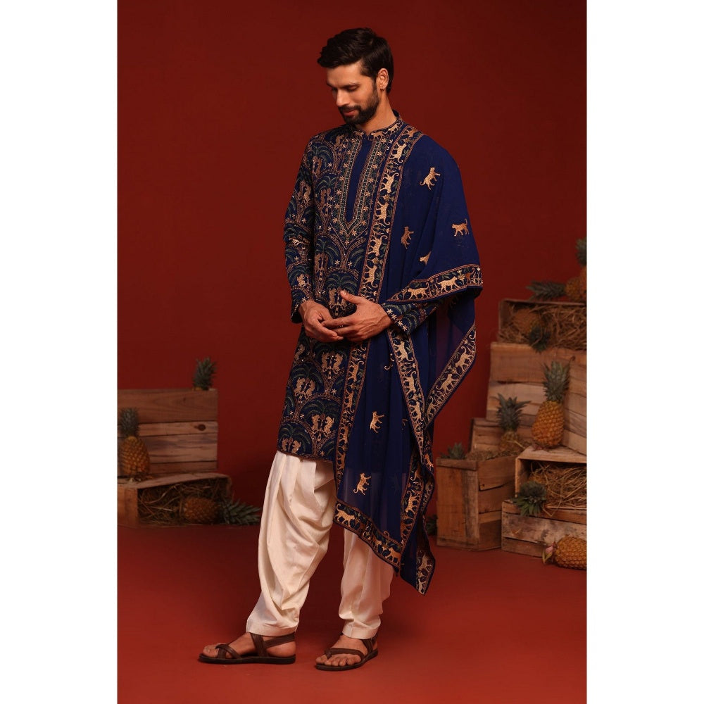 KALPRAAG Tanvith Navy Blue Kurta with Patiala Pant and Dupatta