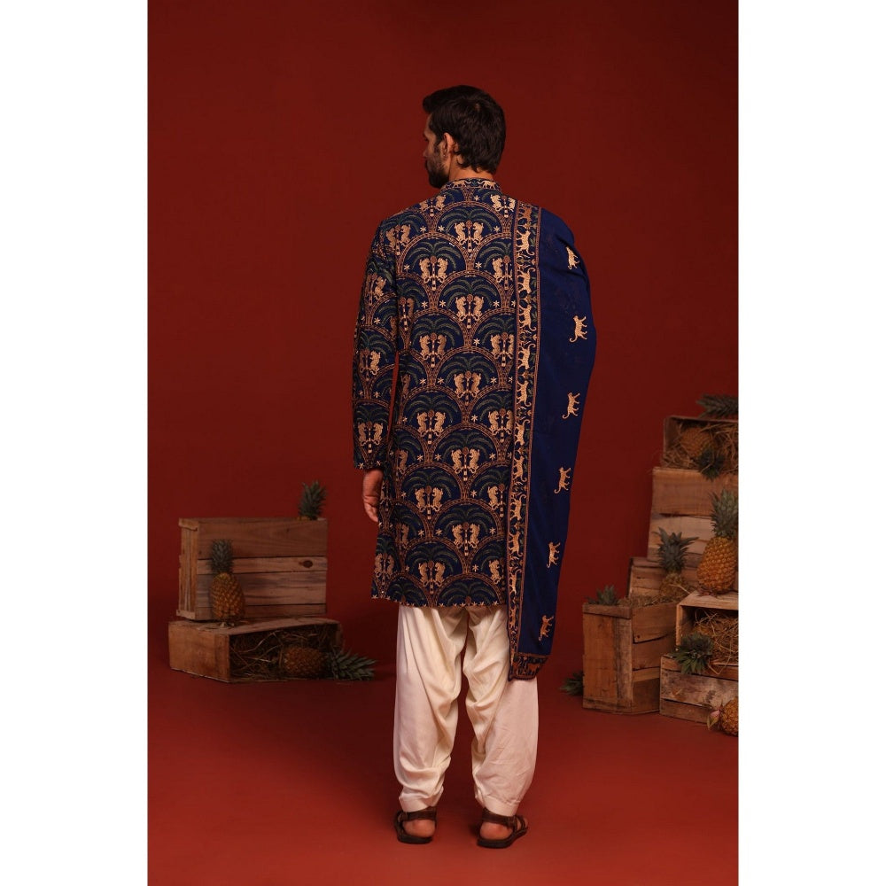 KALPRAAG Tanvith Navy Blue Kurta with Patiala Pant and Dupatta
