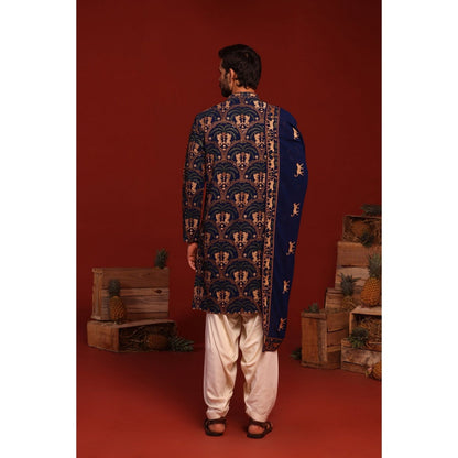 KALPRAAG Tanvith Navy Blue Kurta with Patiala Pant and Dupatta