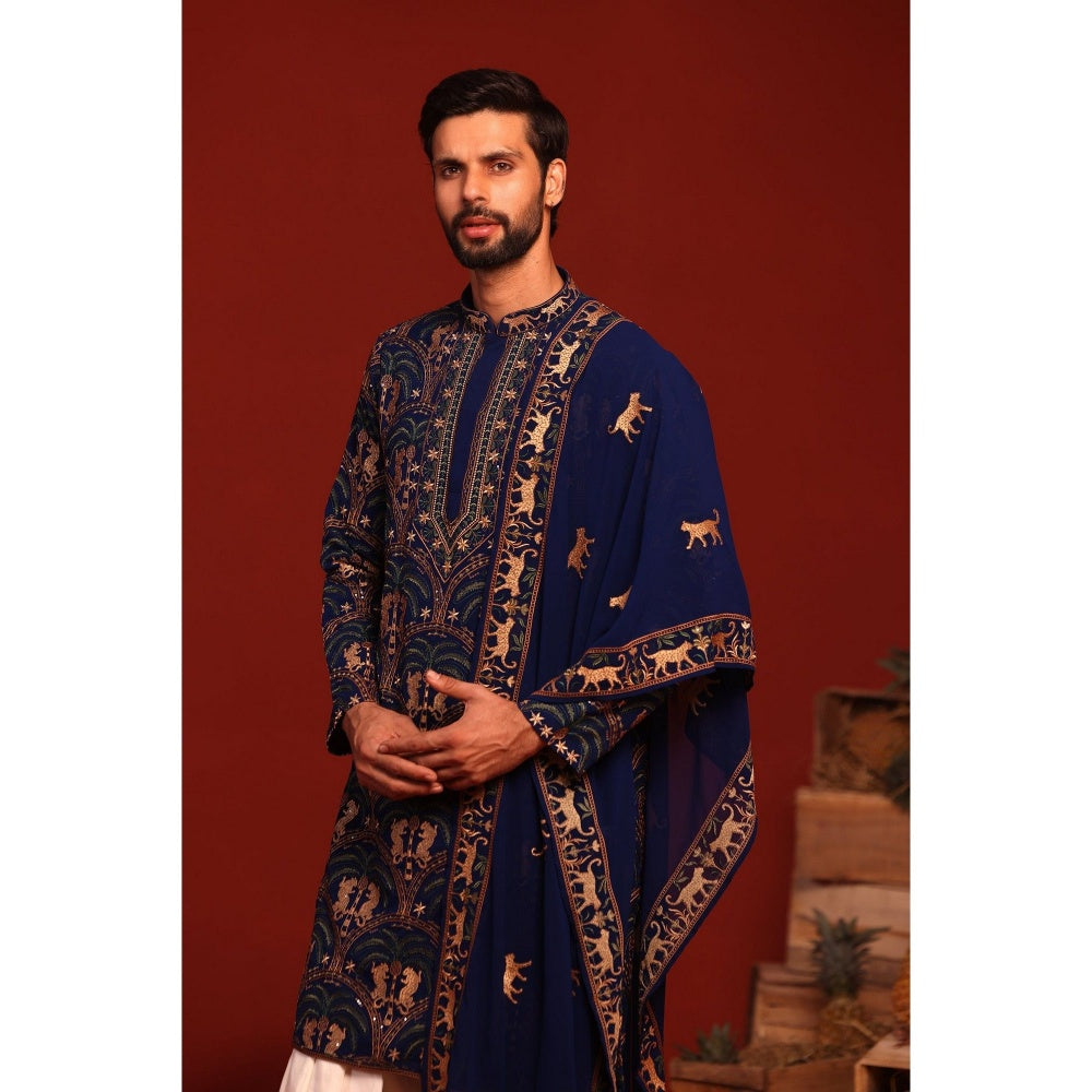 KALPRAAG Tanvith Navy Blue Kurta with Patiala Pant and Dupatta