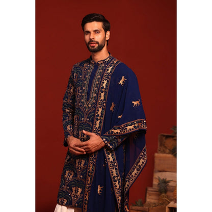 KALPRAAG Tanvith Navy Blue Kurta with Patiala Pant and Dupatta