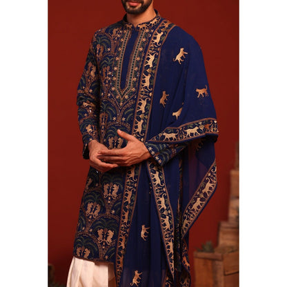 KALPRAAG Tanvith Navy Blue Kurta with Patiala Pant and Dupatta