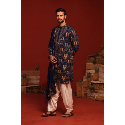 KALPRAAG Tanvith Navy Blue Kurta with Patiala Pant and Dupatta