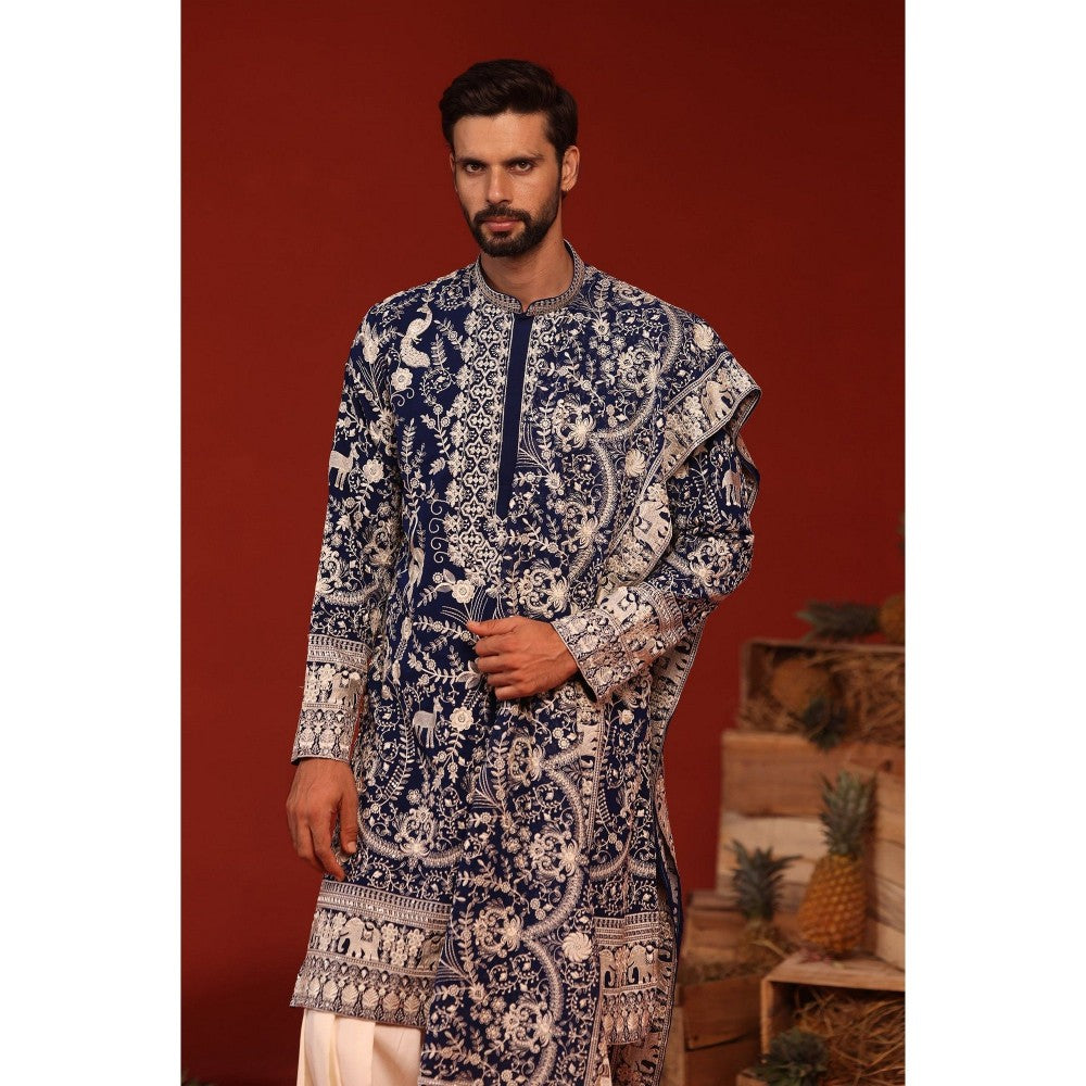 KALPRAAG Charvik Royal Blue Kurta with Patiala Pant and Dupatta