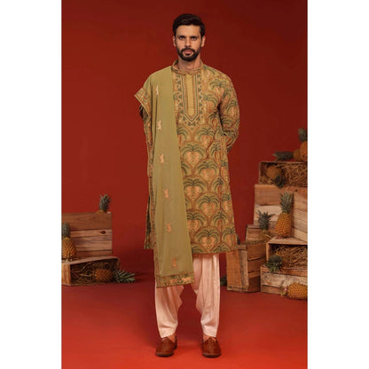 KALPRAAG Anvay Mehandi Green Kurta with Patiala Pant and Dupatta