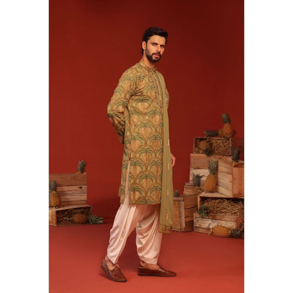 KALPRAAG Anvay Mehandi Green Kurta with Patiala Pant and Dupatta