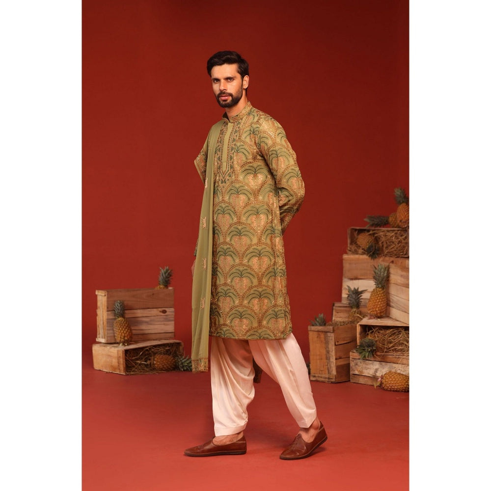 KALPRAAG Anvay Mehandi Green Kurta with Patiala Pant and Dupatta
