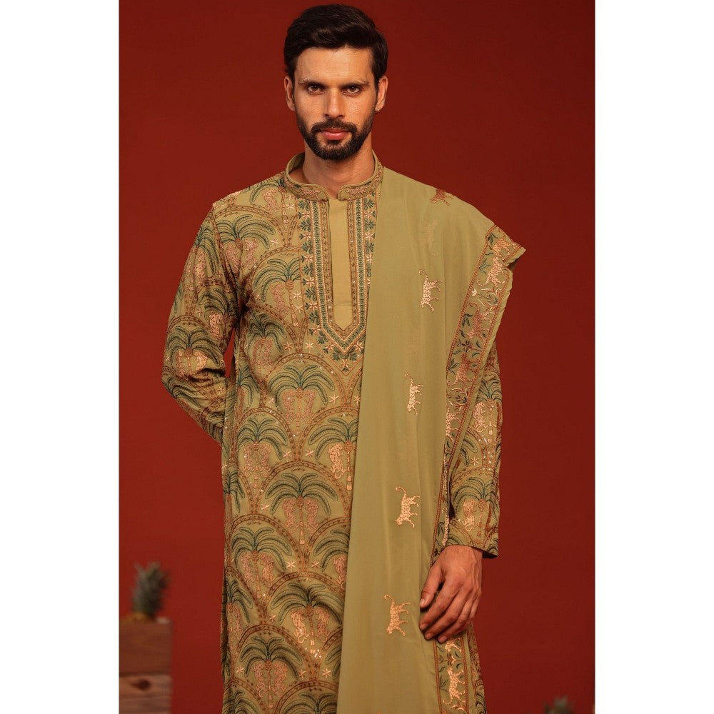 KALPRAAG Anvay Mehandi Green Kurta with Patiala Pant and Dupatta