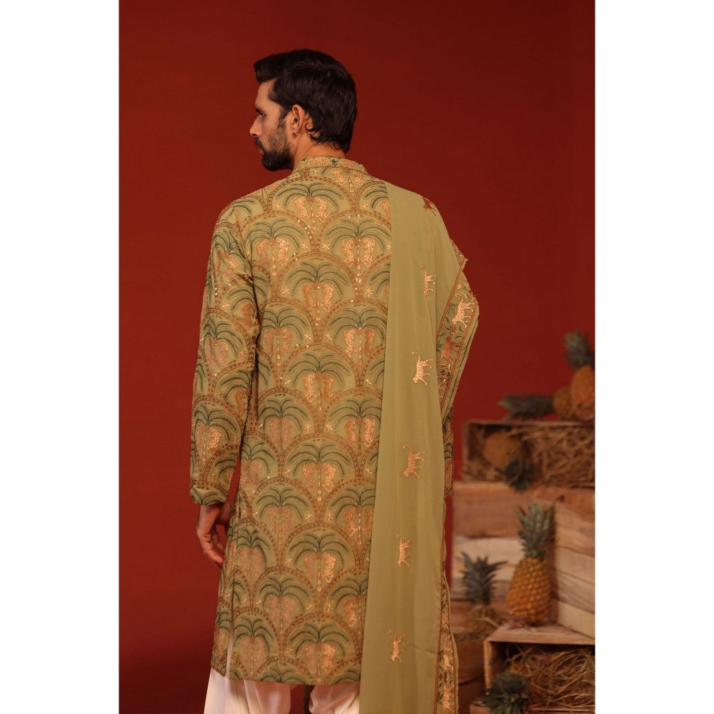 KALPRAAG Anvay Mehandi Green Kurta with Patiala Pant and Dupatta
